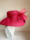 BRAND NEW DEBUT RED WIDE BRIM FORMAL HAT WITH BLACK FLOATING FEATHER TRIM