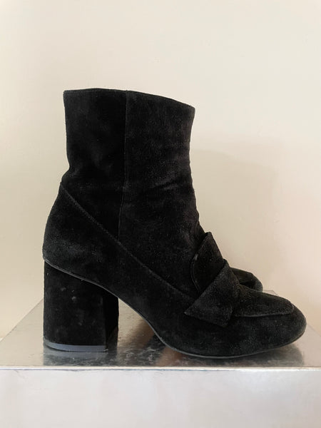 WHISTLES AMBROSE BLACK SUEDE LOAFER BOOTS SIZE 5/38