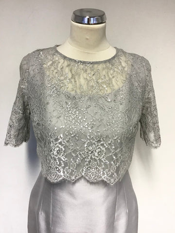 HOBBS ROSELLA SILVER GREY LACE OVERLAY SHORT SLEEVE SPECIAL OCCASION DRESS SIZE 10