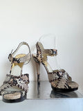 MICHAEL KORS JETSET 6 BEIGE & BROWN SNAKESKIN PRINT PLATFORM & HIGH HEEL SANDALS SIZE 6/39