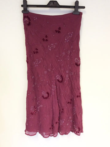 BRAND NEW WHISTLES RASPBERRY PINK BEADED & EMBROIDERED KNEE LENGTH SKIRT SIZE 8/10
