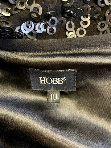 HOBBS BLACK SILK SEQUINNED KNEE LENGTH SKIRT SIZE 10