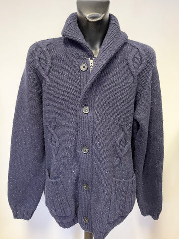 TIMBERLAND NAVY BLUE FLECK WOOL KNIT COLLARED ZIP FRONT JACKET SIZE 3XL