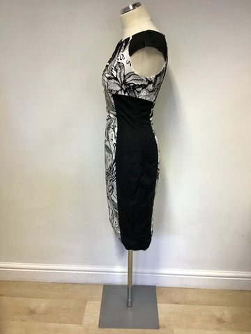 KAREN MILLEN BLACK & WHITE PRINT PENCIL DRESS SIZE 10