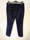 JIGSAW NAVY BLUE WOOL BLEND STRAIGHT LEG ANKLE GRAZER TROUSERS SIZE 12