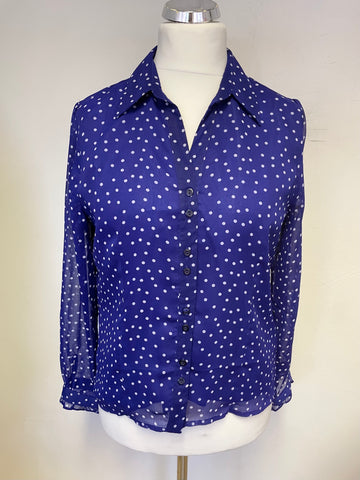 PENNY PLAIN BLUE & WHITE SPOT LONG SKIRT & MATCHING LONG SLEEVE BLOUSE SIZE 14