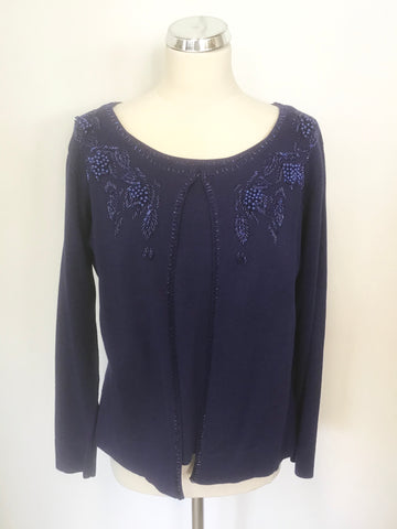 COTSWOLD COLLECTION ROYAL BLUE BEADED TRIM JUMPER WITH BUILT IN CARDIGAN SIZE M