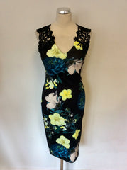 STAR BY JULIEN MACDONALD BLACK FLORAL PRINT BODYCON DRESS SIZE 8