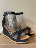 BRAND NEW UGG EZRAH BLACK LEATHER WEDGE HEEL SANDALS SIZE 5/38