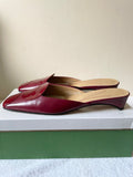 KATE SPADE NEW YORK PAULA RUBY RED LEATHER SLIP ON MULES SIZE 6.5/39.5
