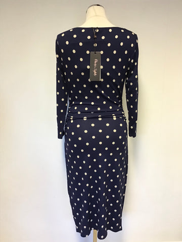BRAND NEW PHASE EIGHT NAVY BLUE & STONE SPOT STRETCH JERSEY VIV DRESS SIZE 10