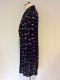 HOBBS NAVY BLUE & CREAM PRINT SHIRT DRESS SIZE 8