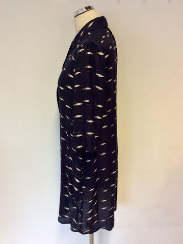 HOBBS NAVY BLUE & CREAM PRINT SHIRT DRESS SIZE 8