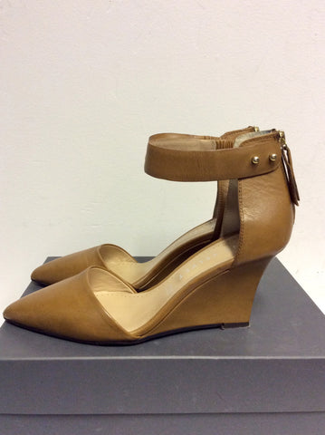 MINT VELVET ELENA TAN LEATHER SLIM WEDGE HEELS SIZE 6/39