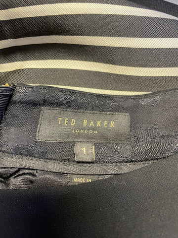 BRAND NEW TED BAKER BLACK & SILVER STRIPE BOX PLEATED SKIRT SIZE 1 UK 8/10