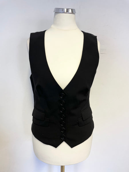 KAREN MILLEN BLACK WOOL WAISTCOAT SIZE 8