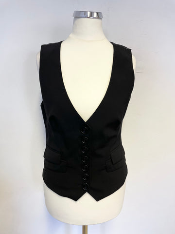 KAREN MILLEN BLACK WOOL WAISTCOAT SIZE 8