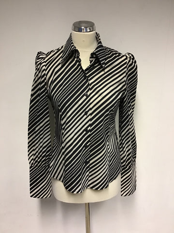 KAREN MILLEN BLACK & CREAM STRIPE LONG SLEEVE DEEP CUFF SHIRT SIZE 12