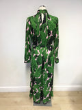 BRAND NEW UNBRANDED GREEN & PINK FLORAL PRINT LONG SLEEVE PLEATED MAXI DRESS ONE SIZE APPROX 10/12
