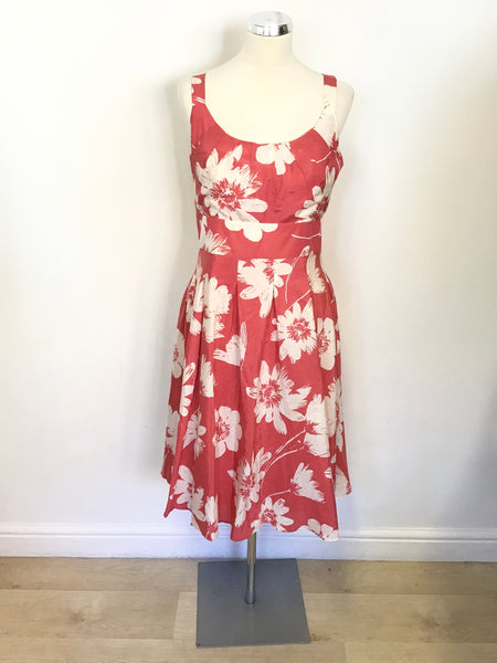 LAURA ASHLEY PINK & WHITE FLORAL PRINT SLEEVELESS FIT & FLARE DRESS SIZE 16