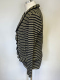 MARCCAIN KHAKI & BLACK STRIPE SLEEVELESS TOP & MATCHING ZIP UP JACKET SET SIZE N4 UK 14
