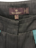 MULBERRY BLACK & GREEN TRIM FINE PINSTRIPE STRAIGHT LEG TROUSERS SIZE 10
