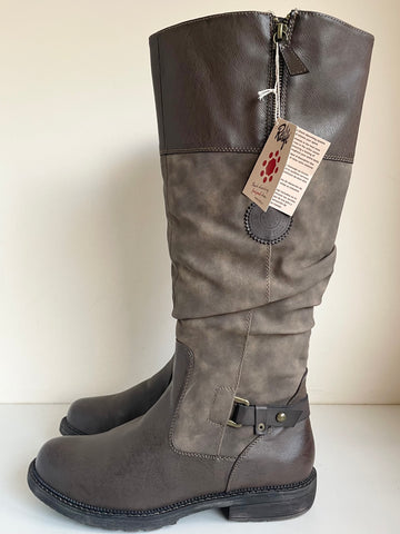 BRAND NEW RELIFE DARK BROWN FAUX LEATHER & SUEDE HIGH BOOTS SIZE 11/45.5