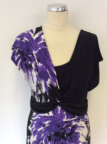 PRÉCIS PURPLE,BLACK & WHITE FLORAL PRINT STRETCH PENCIL DRESS SIZE 10