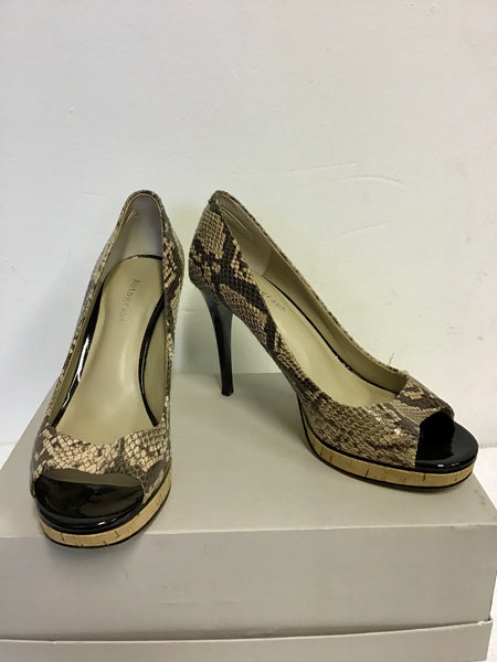MARKS & SPENCER AUTOGRAPH BEIGE SNAKESKIN LEATHER PEEPTOE HEELS SIZE 3.5/36