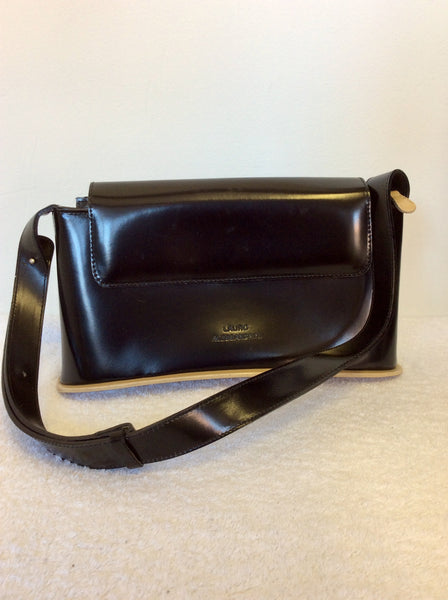 LAURO ALESSANDRINI BLACK & BEIGE TRIM SHOULDER BAG