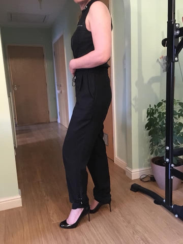 KAREN MILLEN BLACK SLEEVELESS ZIP TRIM JUMPSUIT SIZE 10