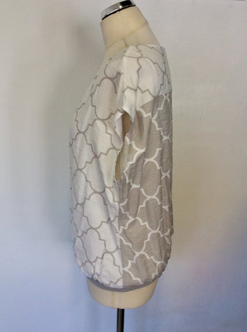MINT VELVET GREY & WHITE PRINT CAP SLEEVE TOP SIZE 12