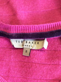 TED BAKER DEEP PINK V NECK WOOL BLEND JUMPER SIZE 5 UK L