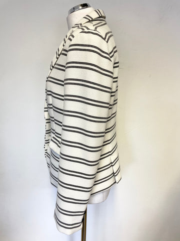 ADRIENNE VITTADINI OFF WHITE WITH BLACK STRIPE FITTED JACKET SIZE 14