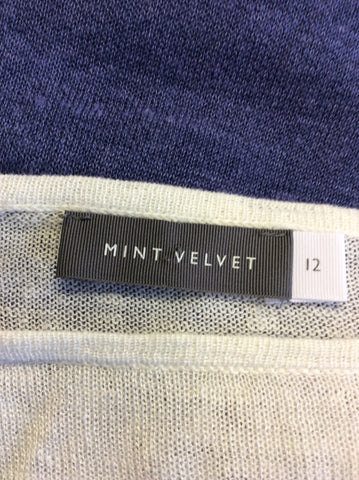 MINT VELVET BLUE & WHITE OMBRÉ ASYMETRIC HEM JUMPER SIZE 12