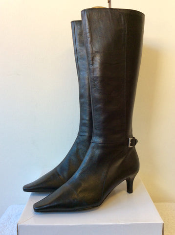 BRAND NEW BURDALE BLACK LEATHER KNEE LENGTH BOOTS SIZE 4.5/37.5