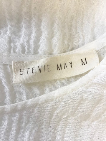 STEVIE MAY WHITE COTTON & LINEN LACE TRIM 3/4 SLEEVE TIERED MINI DRESS SIZE M