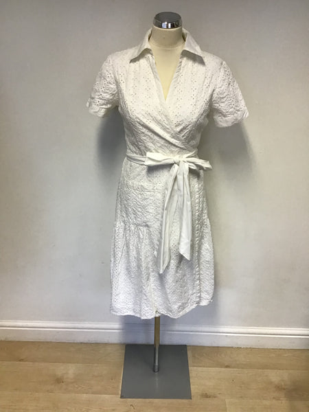 JOULES WHITE COTTON BROIDERY ANGLAISE WRAP DRESS SIZE 12