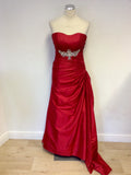 ROLAND JOYCE RED DIAMANTÉ TRIM STRAPLESS / STRAPPY BALL GOWN & MATCHING WRAP SIZE 8