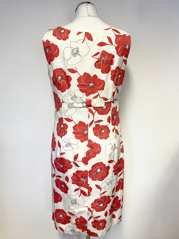 HOBBS IVORY & CORAL FLORAL PRINT SLEEVELESS COTTON & SILK BLEND PENCIL DRESS SIZE 12