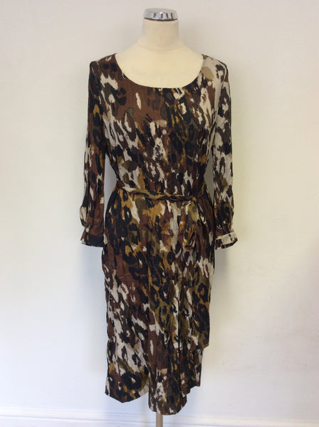 BRAND NEW EAST BROWN 3/4 SLEEVE BELTED CRINKLE DRESS SIZE 12