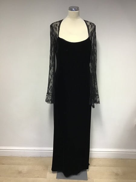 VERA MONT BLACK VELVET & LACE TOP LONG SLEEVE EVENING DRESS SIZE 16