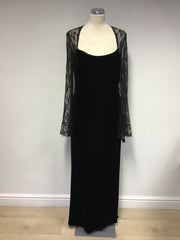 VERA MONT BLACK VELVET & LACE TOP LONG SLEEVE EVENING DRESS SIZE 16