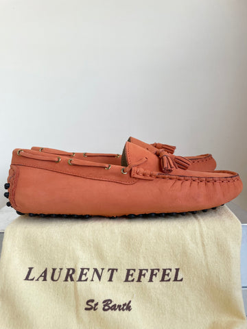 BRAND NEW LAURENT EFFEL ORANGE MOLESKIN LEATHER FLAT LOAFERS SIZE 6/39
