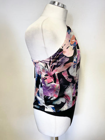 BRAND NEW MARCIANO FOR GUESS MULTI COLOURED ONE SHOULDER PRINT SATIN BODYSUIT SIZE 42 UK 14