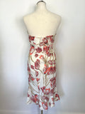 KATEN MILLEN CREAM & RED TULIP PRINT STRAPLESS PENCIL DRESS SIZE 10