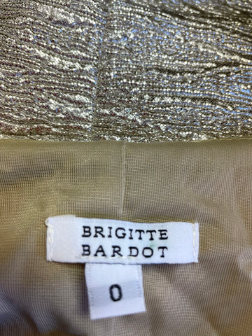 BRIGITTE BARDOT SILVER LUREX LONG SLEEVE LONG EVENING DRESS SIZE 0 UK 6/8