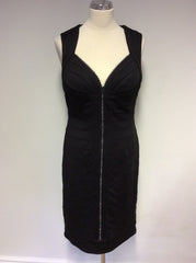 SARA BERNSHAW BLACK DIAMANTÉ TRIM ZIP FRONT WIGGLE DRESS SIZE 14