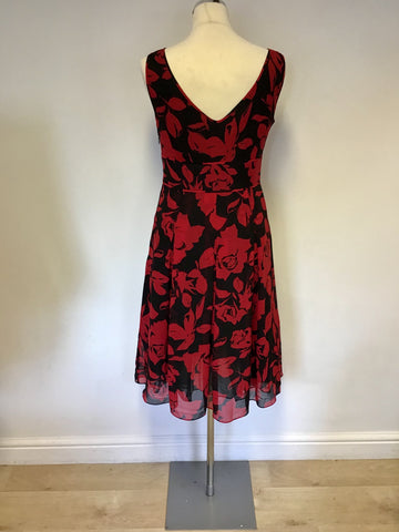 HOBBS BLACK & RED SILK FLORAL PRINT DRESS SIZE 10 & MATCHING RED SILK WRAP