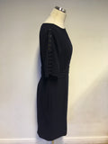 JAEGER DARK BLUE CROCHET TRIM PENCIL DRESS SIZE 12